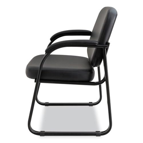 Alera Genaro Series Faux Leather Half-Back sled Base Guest Chair, 25" x 24.80" x 33.66", Black seat, Black Back, Black Base