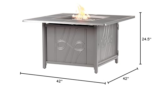 Oakland Living Square 42 in. x 42 in. Aluminum Propane Fire Pit Table with Glass Beads, Two Covers, Lid, 57,000 BTUs in Grey Finish