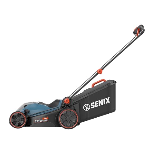 SENIX 40V 17" Electric Lawn Mower, Battery Powered Cordless Lawnmower, 2-in-1 Brushless Walk-Behind Push Mowers, 6 Heights Adjustment, cortadora de pasto, Includes 2x5Ah Batteries & Charger, LPPX2-M5