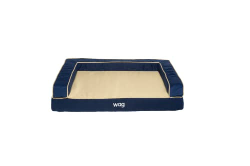 Wag Premium Pet Dog Bed | Multi Layer Construction with Cooling Energy Gel and Copper Infusion | Machine Washable Cover and Water Resistant Liner | Medium, Ocean Blue,Navy
