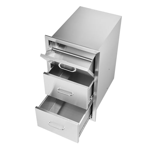VEVOR 17W x 30H x 21D Inch Outdoor Kitchen Stainless Steel Double Access Drawers with Paper Towel Holder Combo for BBQ Island or Grill Station