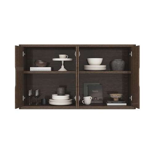 Manhattan Comfort Rivington Modern Sideboard Buffet Cabinet with Storage – 60" Media Console Table with Doors and 4 Adjustable Shelves for Dining Room, Living Room, or Entryway, Walnut