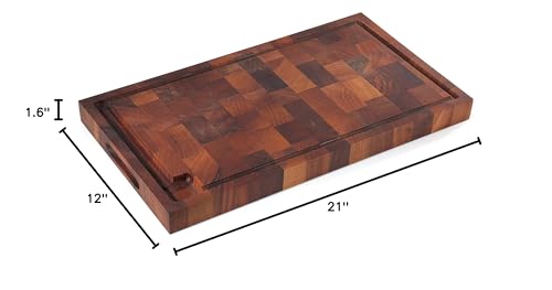 Zassenhaus Walnut End Grain Chopping Block Cutting Board With Juice Groove & Integrated Handles 21" x 12" x 1.6" - Wood Cutting Board