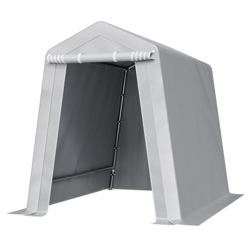 VEVOR 6x8x7 FT Heavy-Duty Portable Outdoor Storage Shed Tent, Waterproof Carport Garage Shelter with Roll-Up Zipper Door & Vents, UV-Resistant Canopy for Motorcycle, Bike, Lawn Mower, Tools, Gray