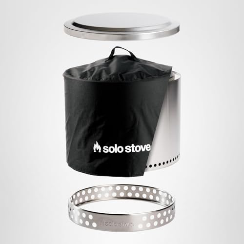 Solo Stove Bonfire Amazon Exclusive | Smokeless Fire Pit Bundle with Stand, Lid, Shelter & Ash Pan | Ideal for 4–6 People | Stainless Steel Wood Burning Camping Pit – 19.5" Wide, 34lbs
