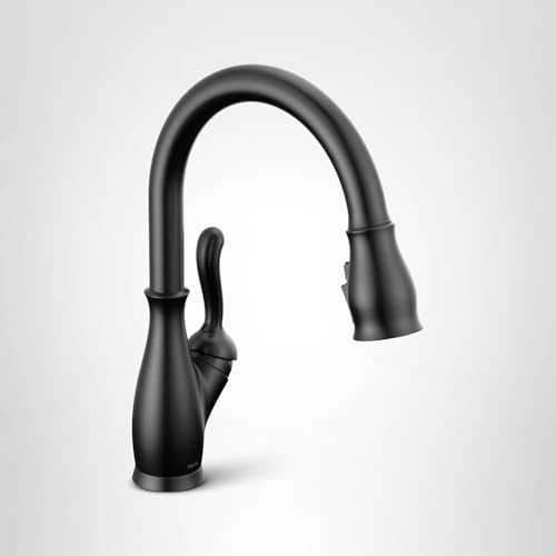 Delta Leland Matte Black Kitchen Faucet with Pull Down Sprayer, Traditional Single Hole Kitchen Sink Faucet, Single Handle, Matte Black 9178-BL-DST
