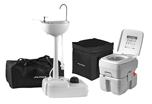 Alpcour Portable Toilet w/Portable Camping Sink – Indoor/Outdoor Travel Hygiene Station Commode w/Travel Bags for Camping, RV, Boat & More