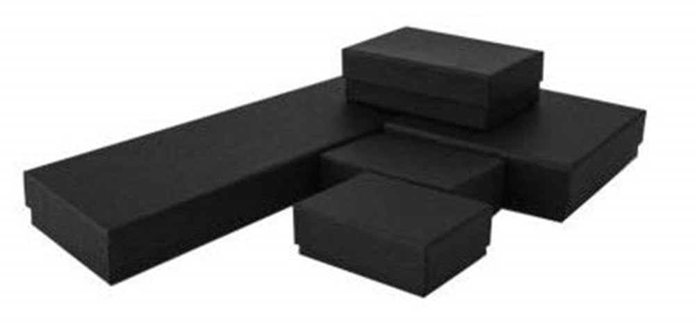 RJ Displays 25 Pack Cotton Filled Matte Black Color Cardboard Paper Jewelry Gift and Retail Boxes 3.5 X 3.5 X 1 Inch Size #33 (5 pcs Each of #11/#21/#32/#33/#82)