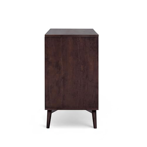 Teamson Home Tremolo 55″ Wide Sideboard Cabinet with 3 Deep Drawers & 2 Push-Open Doors, Adjustable Shelf & Rubber Wood Feet, Fluted Fronts in Contemporary Style for Living, Dining Room, Espresso