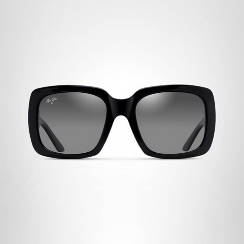Maui Jim Women's Two Steps Polarized Fashion Sunglasses, Black Gloss/Neutral Grey, Medium
