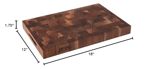 John Boos CCB Series Rectangular Wooden Walnut Cutting Board 18”x12” – 1.75” Thick, 12-lb Reversible Butcher Block with End-Grain & Finger Grips – Made in the USA