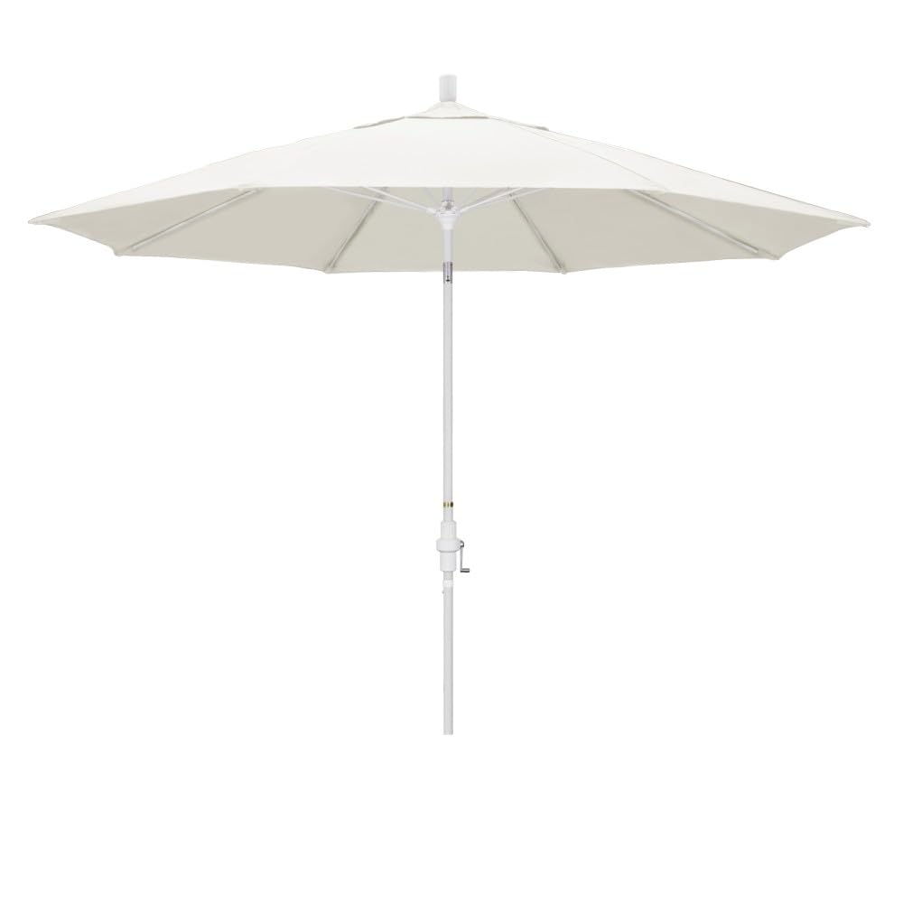 California Umbrella 11' Rd. Fiberglass Rib Patio Umbrella, Crank Lift, Collar Tilt, White Pole, Canvas (GSCUF118170-SA53-DWV)