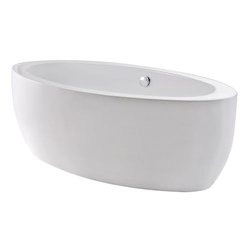 Aqua Eden VTOV733623JN 72-Inch Oval Acrylic Freestanding Tub with Drain, Glossy White