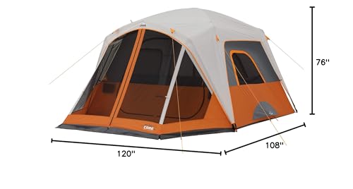 CORE 6 Person Cabin Tent with Screen Room | Portable Family Tent with Carry Bag for Outdoor Car Camping | Included Gear Loft for Camping Accessories