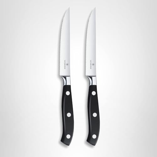 Victorinox Grand Maitre Steak Knives - Premium Meat Knives with Ergonomic Handle - Modern Kitchen Accessories - Black Handle, Serrated Edge, 2-Piece Set