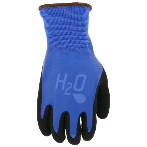 Mud Cobalt Blue H2O Double Dipped Full Latex Coated Palm Garden Work Gloves, Waterproof, Durable, Micro Surface Palm, Cobalt Blue/Black, Large, (SM7186B/L)