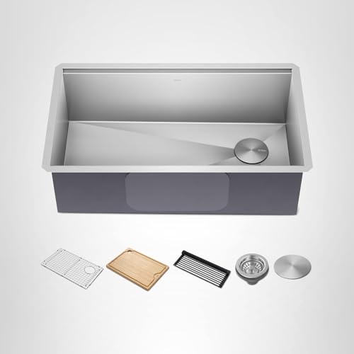KRAUS Kore 32-Inch Undermount Workstation 16 Gauge Single Bowl Stainless Steel Kitchen Sink with Accessories, KWU110-32