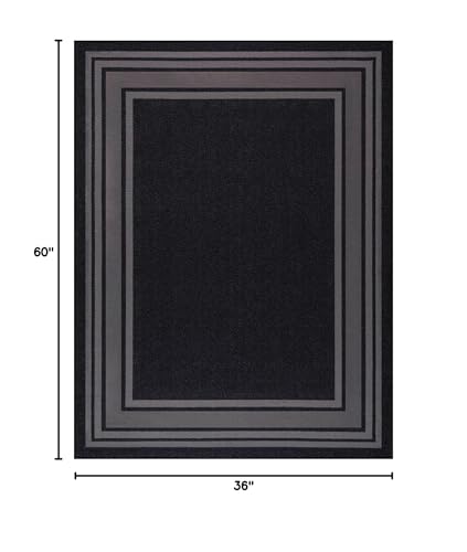Luul Home Modern Bordered Non Slip Indoor Rugs for Living Room 3x5 Area Rugs for Kitchen, Rug for Bedroom, and Hallway, Stain Resistant Easy Cleaning Non Shedding Black 3 x 5
