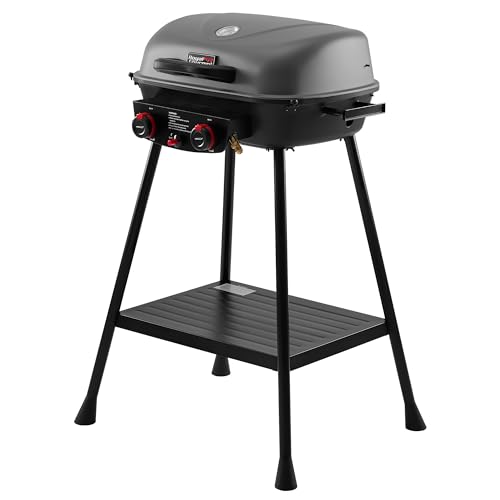 Royal Gourmet GT2003 Portable 2 Burner Propane Gas Grill with Stand and Warming Rack, 2-in-1 Grill Griddle Combo with 17,000 BTUs Output forCamping, Tailgating, Backyard, Gray