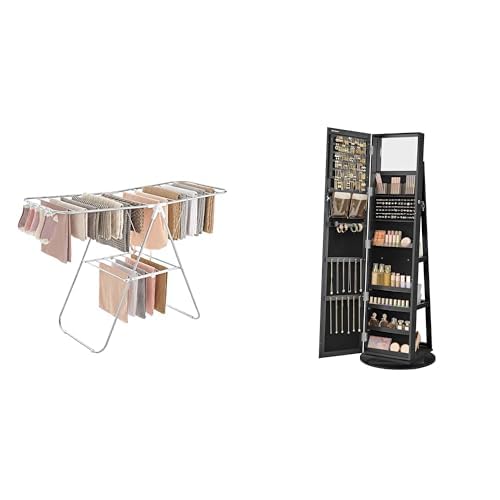 SONGMICS Clothes Drying Rack, 360° Swivel Jewelry Cabinet, ULLR052W01 and UJJC006B01