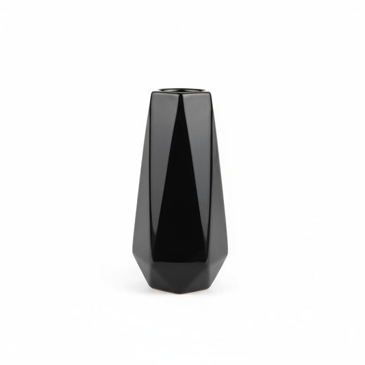 Modern Black Ceramic Vase, 7.5 Inch Geometric Flower vases, Minimalist Design for Table Shelf Centerpiece Home Decor Fit for Housewarming, Weddings, Birthday,Christmas