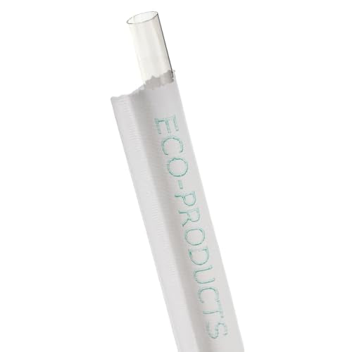 Eco-Products Compostable Paper Wrapped Jumbo Plastic Straws, 9.5" Long, 8mm Diameter, Case of 4800, Clear Disposable Plant Based PLA Plastic, Large Sized Drinking Straws, ASTM Compliant, BPI-Certified