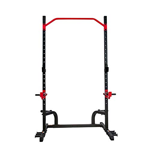 Sunny Health & Fitness Power Zone Squat Stand Power Rack Cage - SF-XF9931, Upright,Black/Red