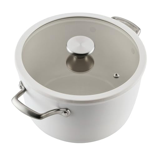 Circulon Halo with LaserDefense Ceramic Nonstick Pots and Pans with Lids, Compatible with All Stovetops, Made without PFAS, Dishwasher and Oven Safe, 11 Piece Cookware Set - Pearl White