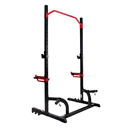 Sunny Health & Fitness Power Zone Squat Stand Power Rack Cage - SF-XF9931, Upright,Black/Red