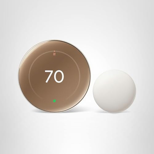 Google Nest Learning Thermostat (4th Gen, 2024) with Nest Temperature Sensor - Energy Saving Smart Thermostat - Compatible with Alexa, Apple HomeKit and Google Home App - Polished Gold