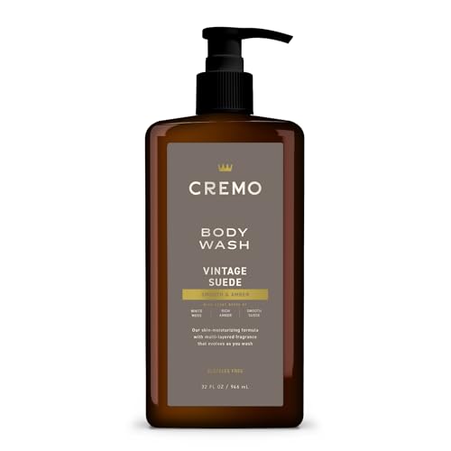 Cremo Rich-Lathering Vintage Suede Body Wash for Men, A Vintage Suede with Notes of White Moss and Rich Amber, 32 Fl Oz