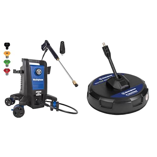 Westinghouse ePX3100 Electric Pressure Washer, 2300 Max PSI 1.76 Max GPM with Anti-Tipping Technology, Onboard Soap Tank, Pro-Style Steel Wand, 5-Nozzle Set + 12 Inch 2500 Max PSI Surface Cleaner