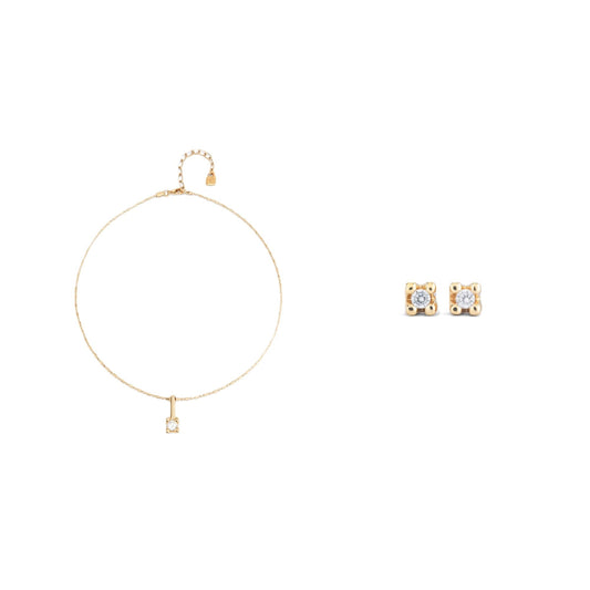 Uno de 50 Divine Cubic Zirconia Necklace & Crystal Stud Earrings Set, 18K Gold-Plated Jewelry Bundle