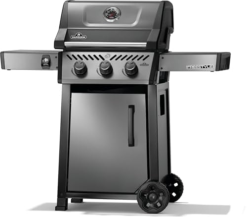 Napoleon Freestyle 365 Propane Gas Outdoor Grill, Graphite Grey – 3-Burner BBQ with Stainless Steel Cooking Grates