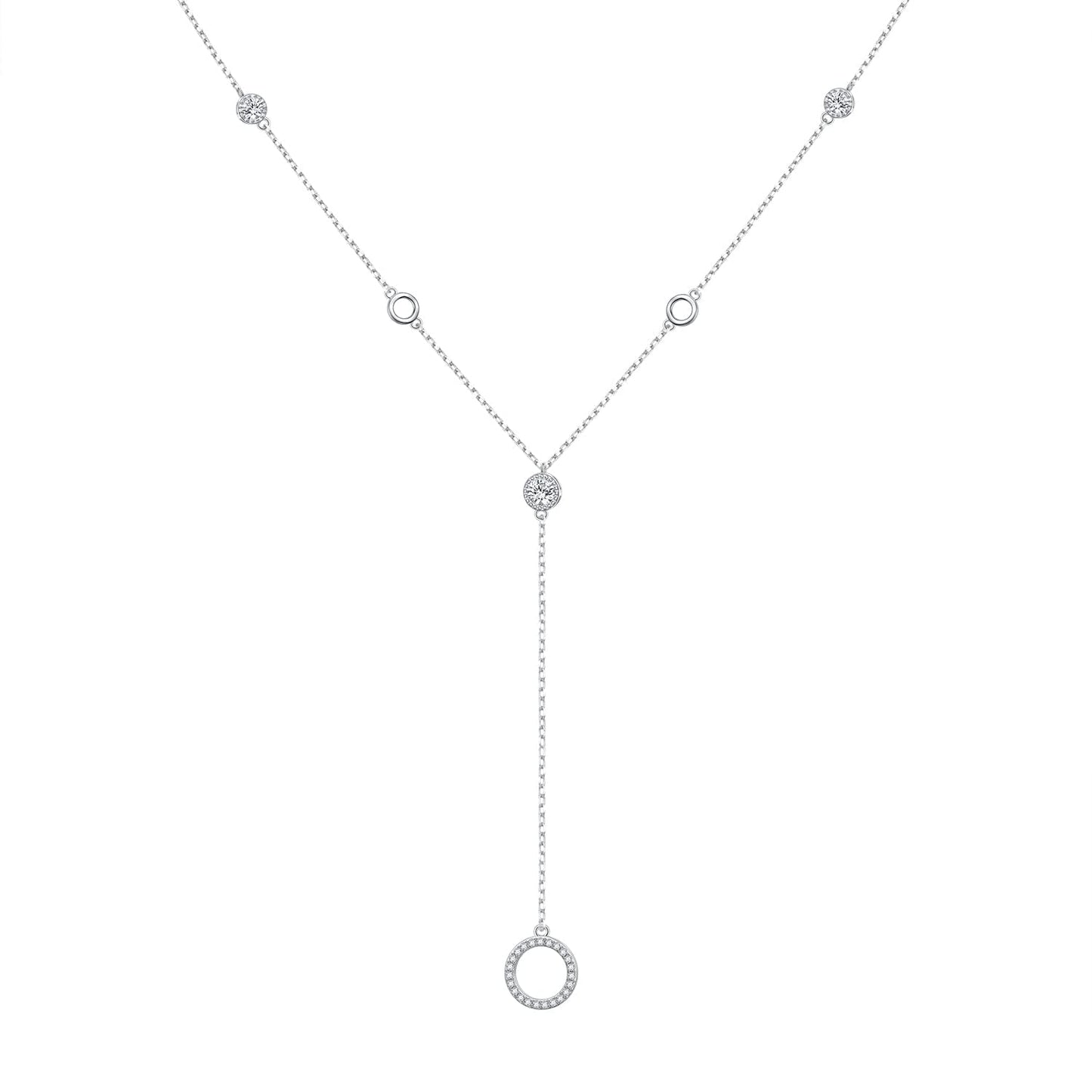 DAOCHONG Circle Long Chain Sweater Necklace for Women S925 Sterling Silver Long Chain Eternity Circle Pendant Sweater Y-Necklace for Women Teenage 26 inches