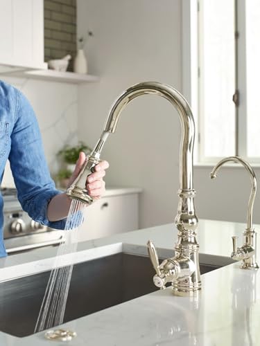 Moen Weymouth Polished Nickel Pulldown Kitchen Faucet Featuring Power Boost, Traditional Shepherd's Hook Kitchen Faucet, One-Handle Easy Installation, S73004NL