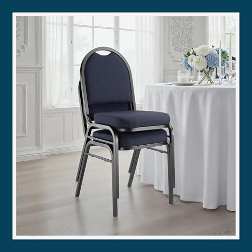 OEF Furnishings OEF9200F Series Dome Back Upholstered Stackable Banquet Chairs Premium Commercial Seating (2 Pack, Fabric, Midnight Blue, Black Santex Frame)