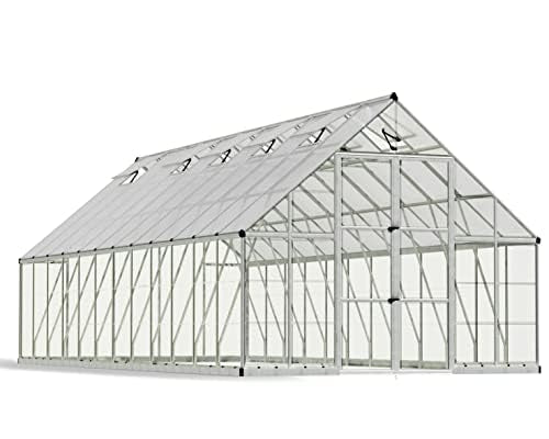 Palram Canopia Balance Greenhouse Kit, 10'x24', UV Protected, Wind & Weather Resistant, Clear Polycarbonate Panels, Maintenance Free Outdoor Garden Stuff, Walk-in Silver Structure, 5 Year Warranty
