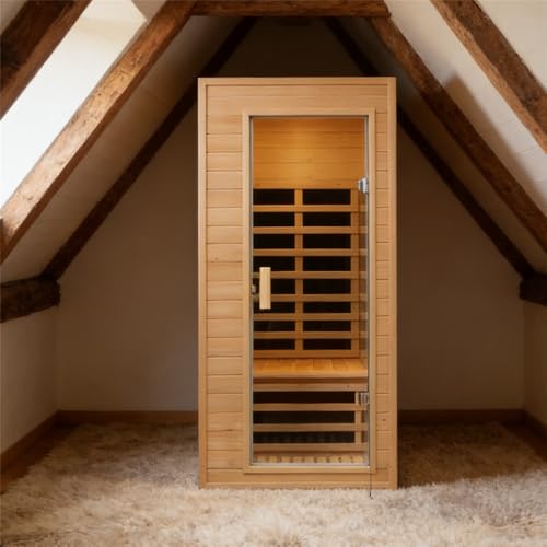 Kanlanth 1 Person Infrared Sauna, Low EMF FAR Infrared Saunas for Home, 1200 watt Canadian Hemlock Indoor Sauna Room with LED Reading Lamp, LCD Display Control, Blue-Tooth Audio