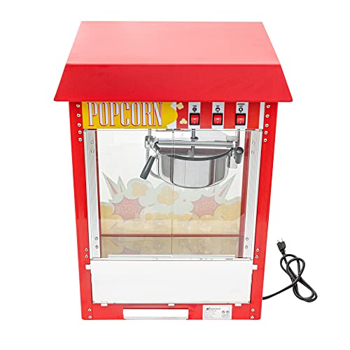Restaurantware Hi Tek 8 Ounce Commercial Popcorn Popper Machine 1 Electric Popcorn Maker Machine - Popcorn Cart Sold Separately 3-Switch Operation Red Stainless Steel Popcorn Machine 120V