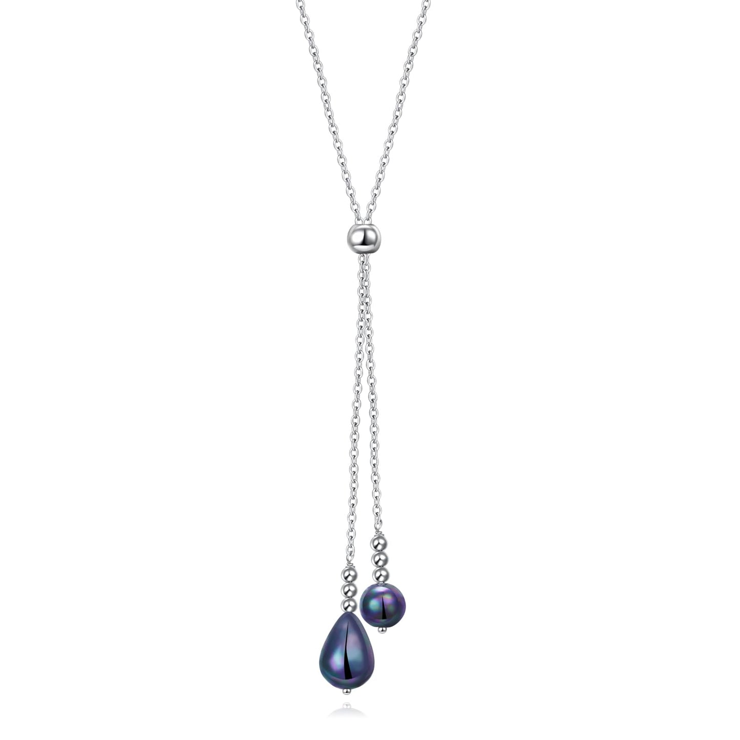 Long Black Pearl Necklaces for Women,Genuine 8-10mm Black Pearl with S925 Sterling Silver Dainty Necklace for Ladies Charm Jewelry Gifts for Mom Wife Love one