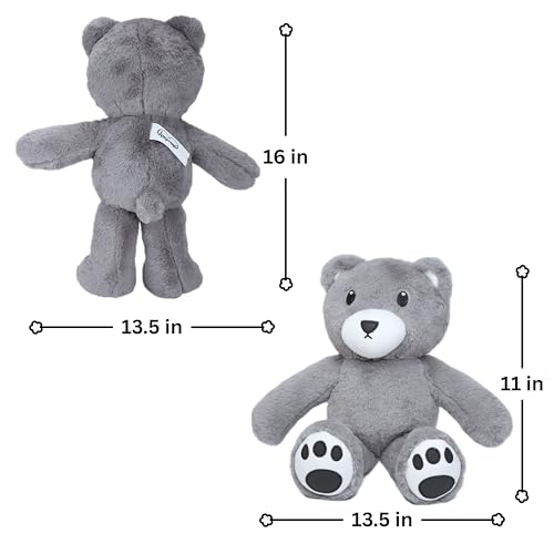 HUGWIMI Huggable Gray Teddy Bear, Soft Stuffed Plushie - Easter Gifts for Kids and Teen Girls, 16 Inches