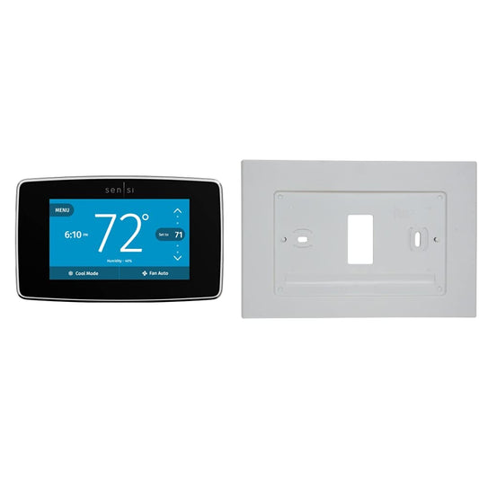 Sensi Touch Smart Thermostat by Emerson with Touchscreen Color Display, Programmable, Wi-Fi, Mobile App, Easy DIY, Data Privacy, Works Alexa, Energy Star Certified, ST75 (Black) + Wall Plate for Sensi Wi-Fi Programmable Thermostat (White)