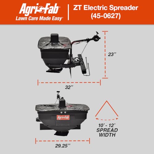 Agri-Fab 45-0627 Zero Turn Mower Electric Spreader, 125 lb Hopper Capacity, Grass, Seed, and Fertilizer Spreader, Spread Width up to 12 ft, Black