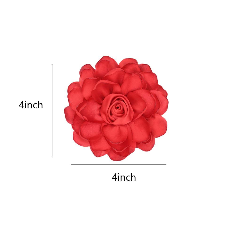 Elegant Large Cloth Flower Brooches Big Camellia Flower Pin for Women Dainty Cloth Fabric Rose Brooches Dress Skirt Scarf Hat Pins Clothing Decoration Accessories (Red A)