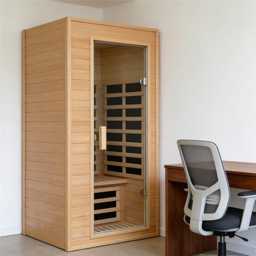 Kanlanth 1 Person Infrared Sauna, Low EMF FAR Infrared Saunas for Home, 1200 watt Canadian Hemlock Indoor Sauna Room with LED Reading Lamp, LCD Display Control, Blue-Tooth Audio