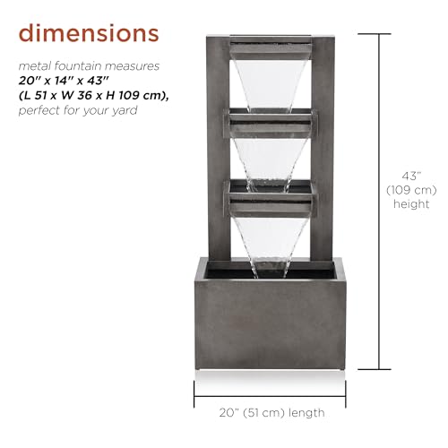 Alpine Corporation 43" Tall Multi-Tier Waterfall Fountain - Industrial Style Water Feature for Garden, Patio, Yard, Backyard, Relaxing Water Flow, and Serene Landscaping, Gray