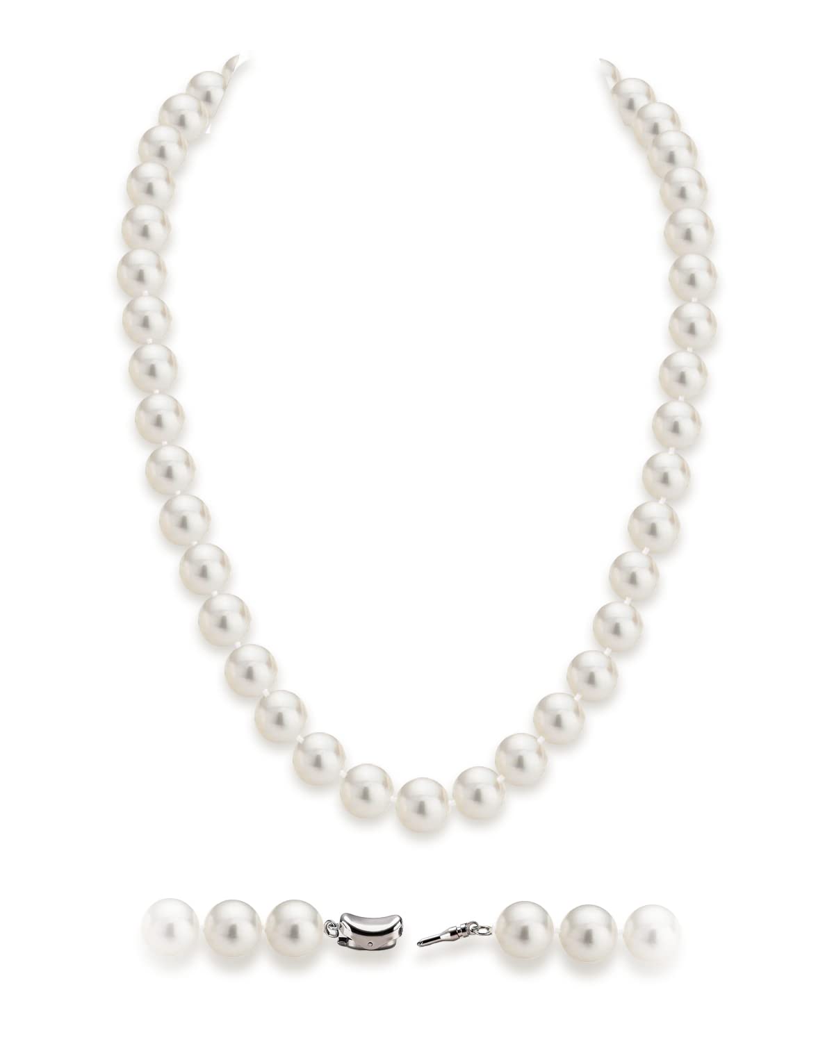 HUWODY Round White Simulated Shell Pearl Necklace Strand Pearl Choker Necklace Jewelry for Women 10mm 16inch
