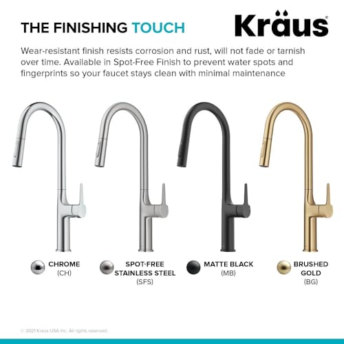 KRAUS Oletto Tall Modern Pull-Down Single Handle Kitchen Faucet in Spot Free Stainless Steel, KPF-3101SFS