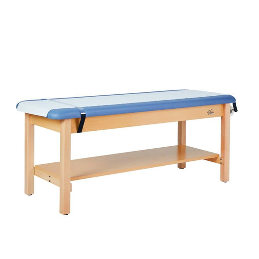 Vivacomfort Aristo H-Brace Wooden Flat Treatment Table with Shelf, 500 lbs Weight Capacity, Blue